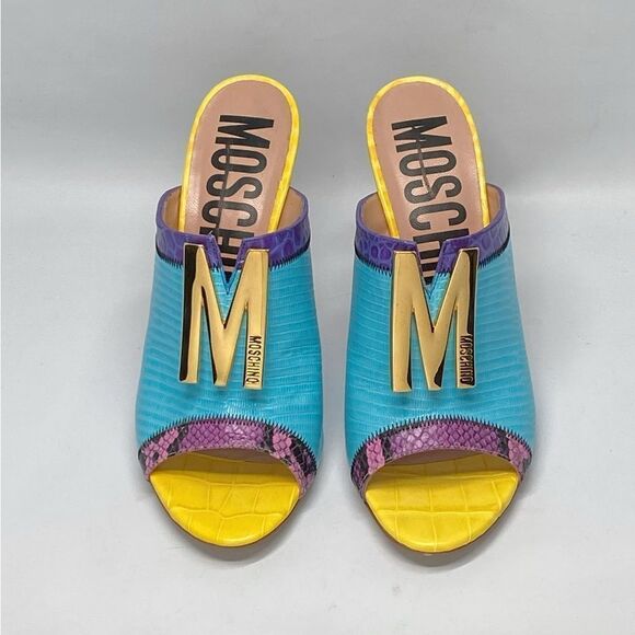 Moschino M Stud Group Patchwork Leather Mule Sandals size 38 - Picture 2 of 11